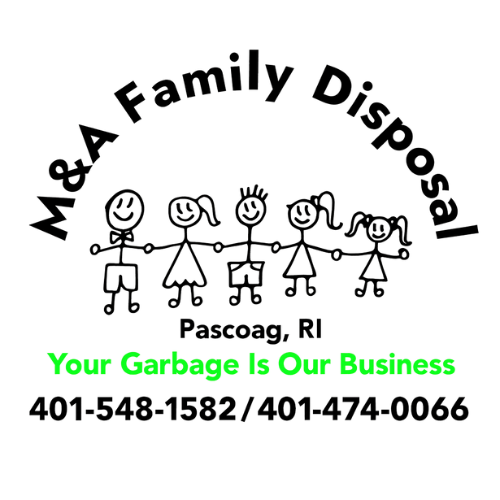 M&A Family Disposal logo with stick figure family and contact information